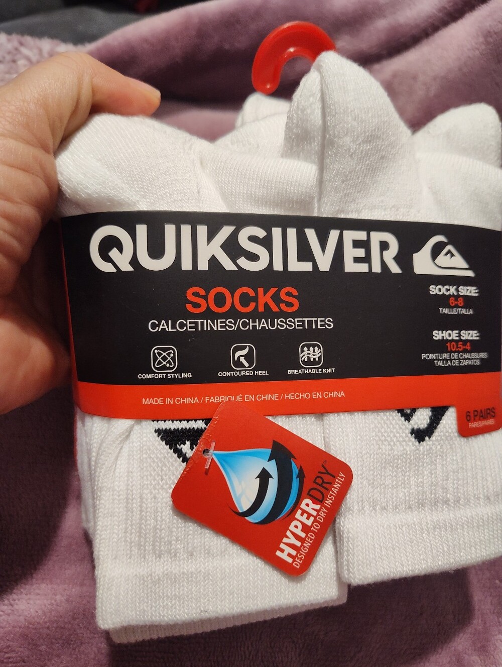 Quiksilver White Athletic Socks with Branded Pack Label